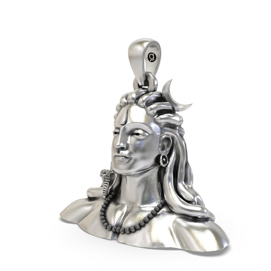 925 Silver Adiyogi Shiva Bust Pendant | Crescent Moon, Snake & Rudraksha – Shukan Jewellers