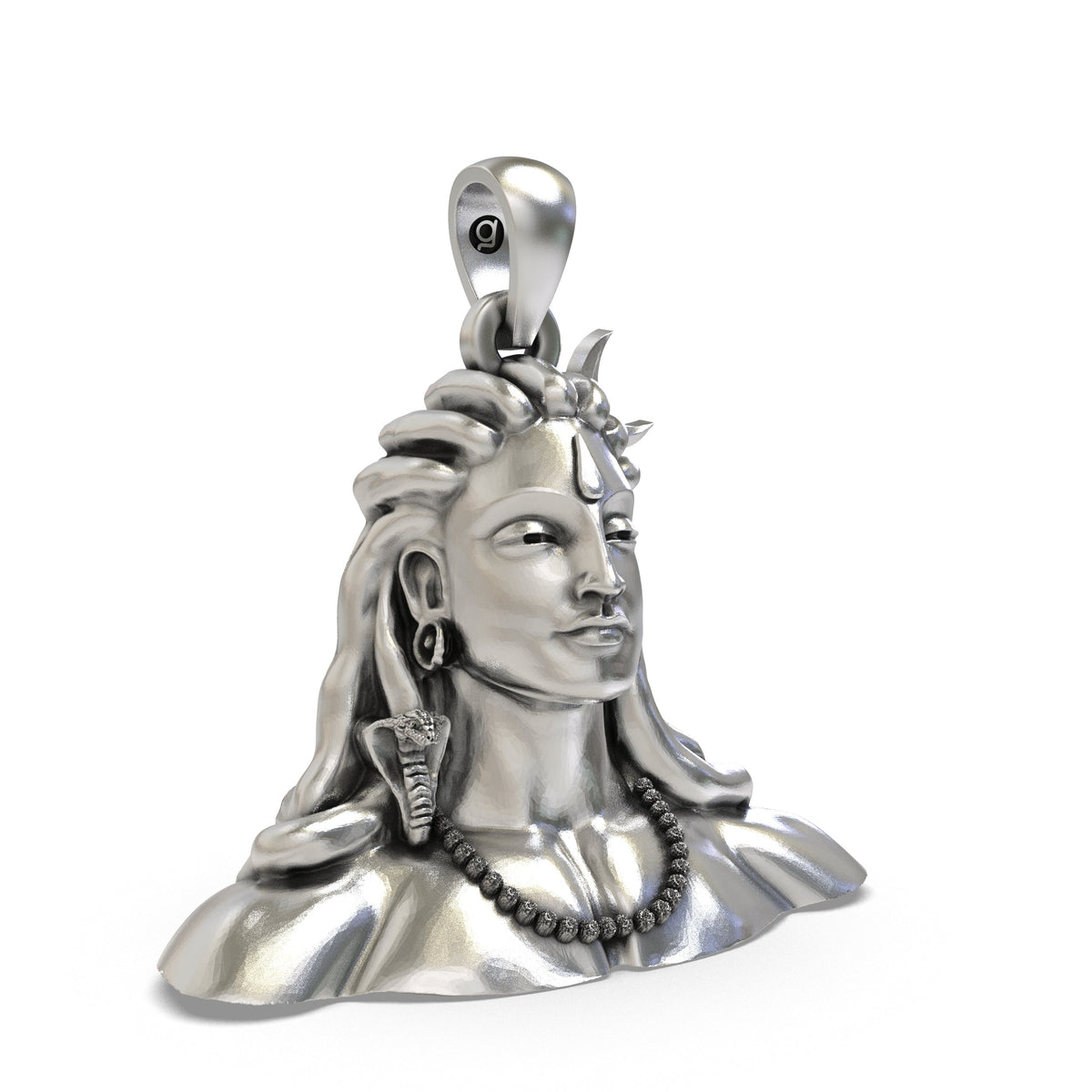 925 Silver Adiyogi Shiva Bust Pendant | Crescent Moon, Snake & Rudraksha – Shukan Jewellers