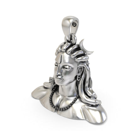 925 Silver Adiyogi Shiva Bust Pendant | Crescent Moon, Snake & Rudraksha – Shukan Jewellers