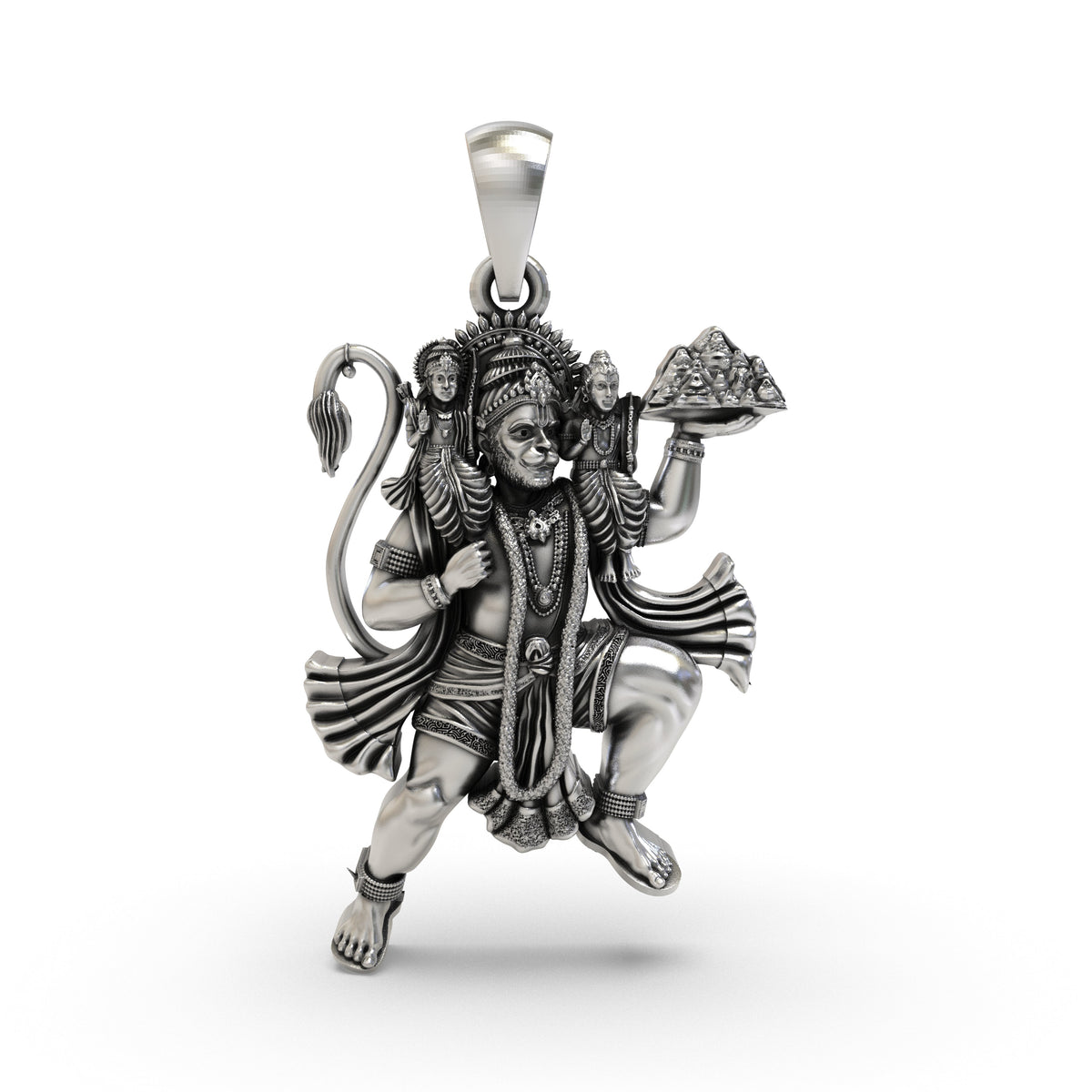 925 Silver Hanuman Flying with Ram Lakshman Pendant | Ram Bhakti Devotional Locket – Shukan Jewellers