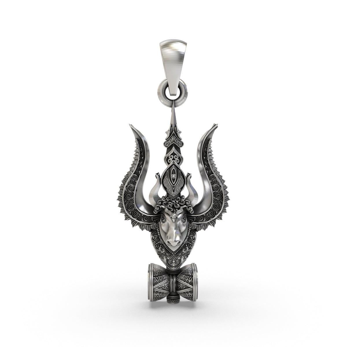 925 Silver Mahadev Trishul Nandi Damru Pendant | Shiva Devotional Locket – Shukan Jewellers