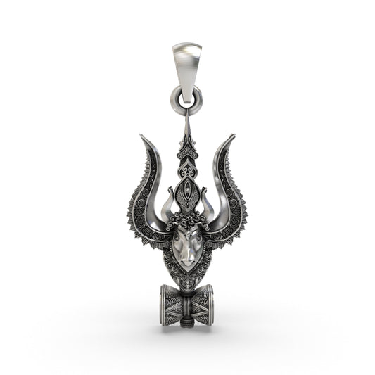 925 Silver Mahadev Trishul Nandi Damru Pendant | Shiva Devotional Locket – Shukan Jewellers