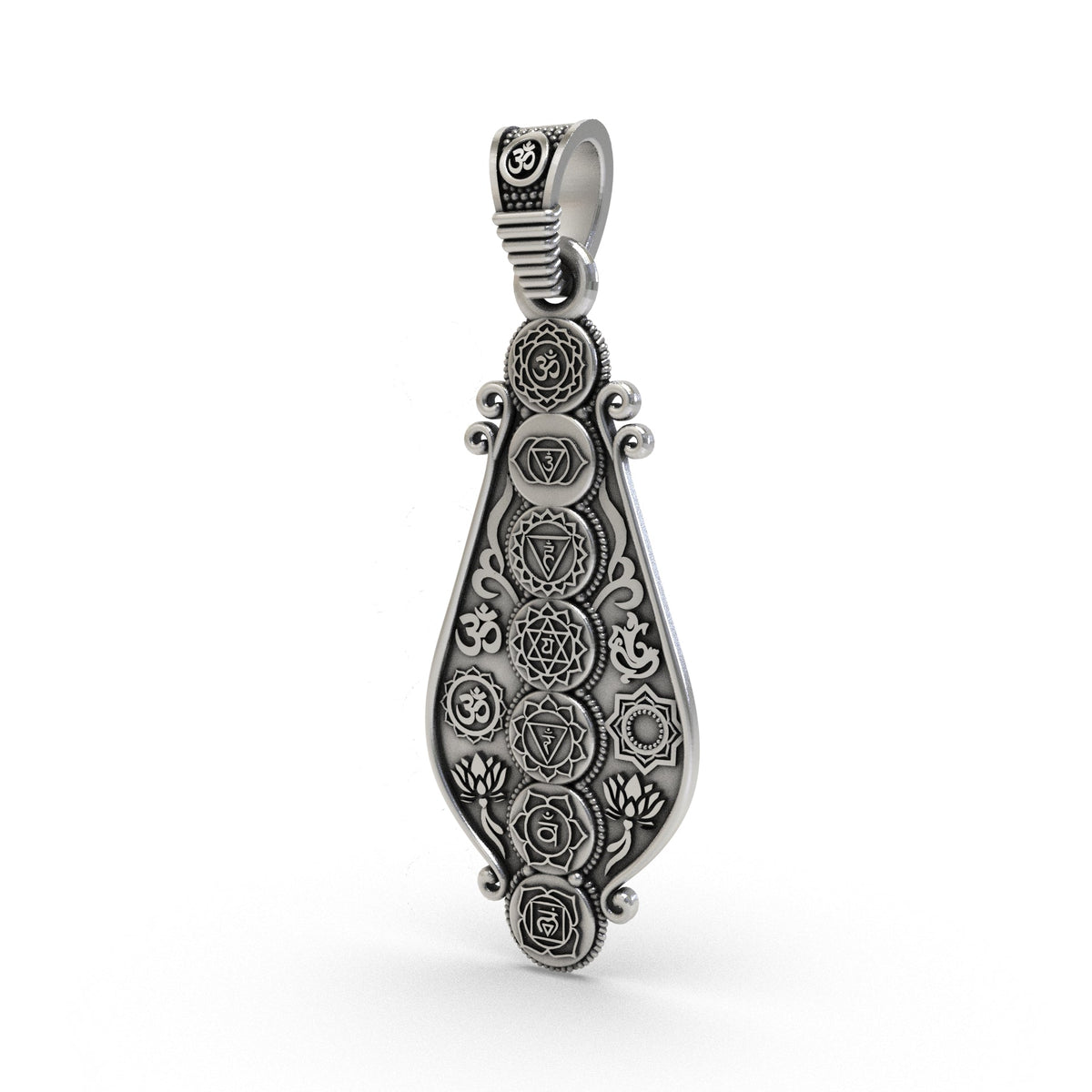 7 Chakra silver pendant with Om detail