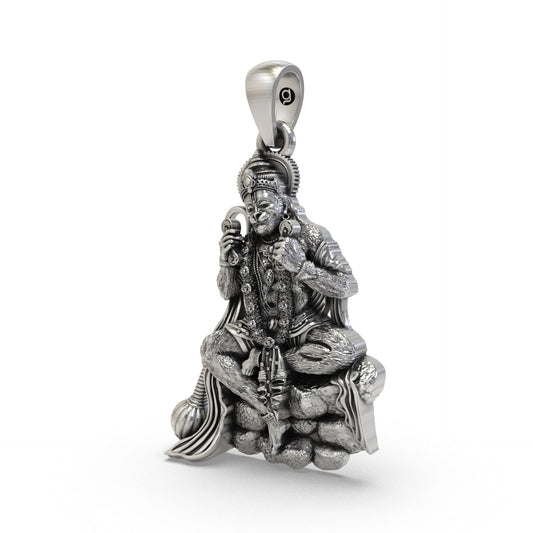 Hanuman Ji silver pendant with gada detail
