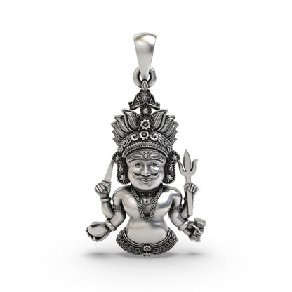 Modern styling of premium Nakoda Bhairav silver spiritual amulet on a chain.