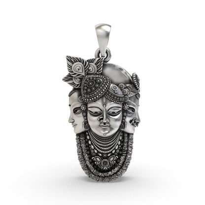 925 Silver Trimukhi Shrinathji Pendant – Three Face Krishna Locket | Antique Oxidized Devotional Jewelry