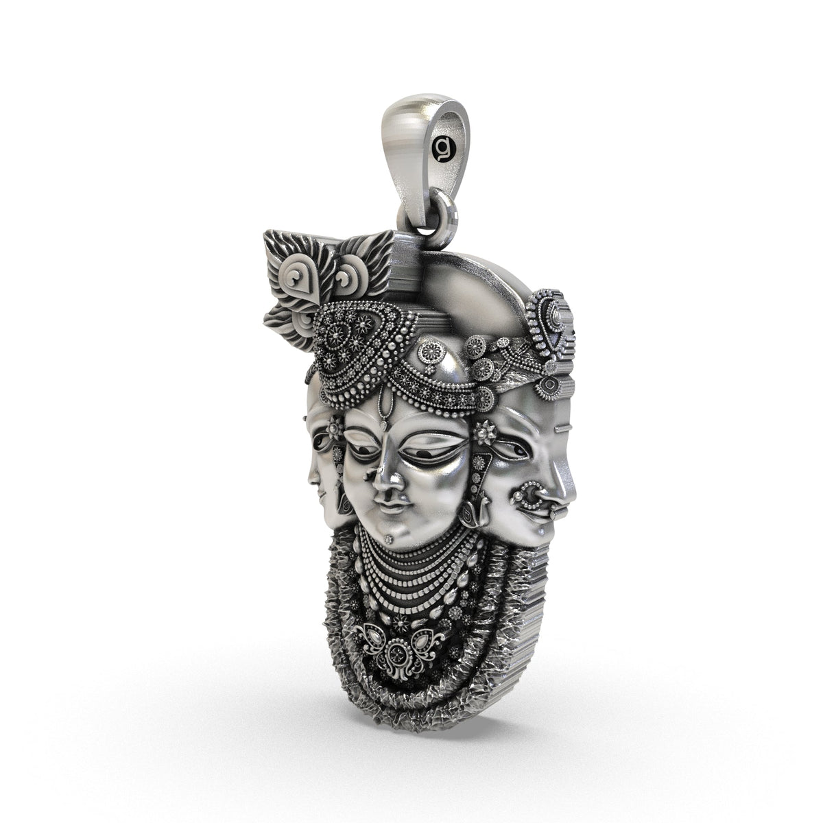 925 Silver Trimukhi Shrinathji Pendant – Three Face Krishna Locket | Antique Oxidized Devotional Jewelry