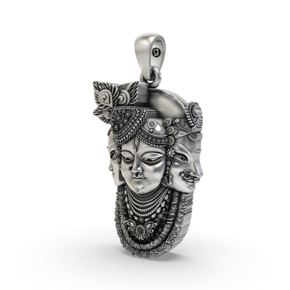 925 Silver Trimukhi Shrinathji Pendant – Three Face Krishna Locket | Antique Oxidized Devotional Jewelry