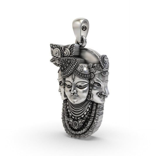 925 Silver Trimukhi Shrinathji Pendant – Three Face Krishna Locket | Antique Oxidized Devotional Jewelry
