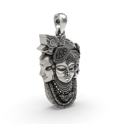 925 Silver Trimukhi Shrinathji Pendant – Three Face Krishna Locket | Antique Oxidized Devotional Jewelry