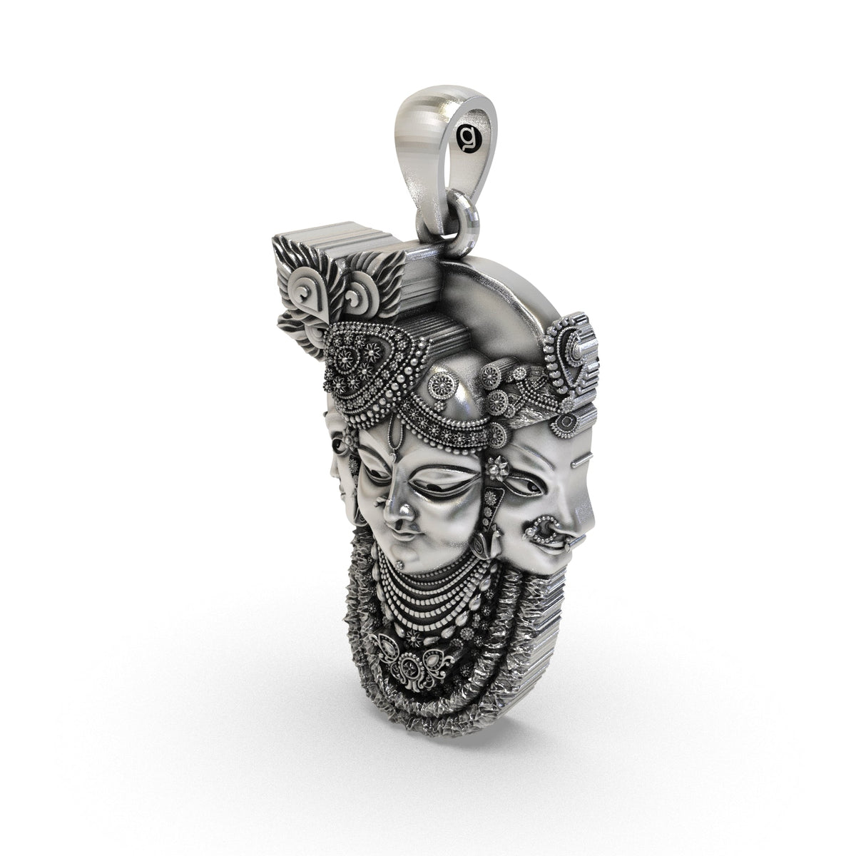 925 Silver Trimukhi Shrinathji Pendant – Three Face Krishna Locket | Antique Oxidized Devotional Jewelry