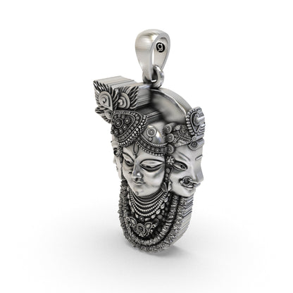 925 Silver Trimukhi Shrinathji Pendant – Three Face Krishna Locket | Antique Oxidized Devotional Jewelry