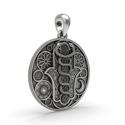 Handcrafted 925 silver Hamsa pendant side angle