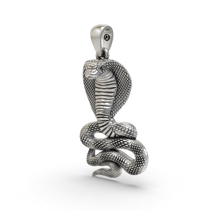 Close-up oxidized serpent pendant detailing