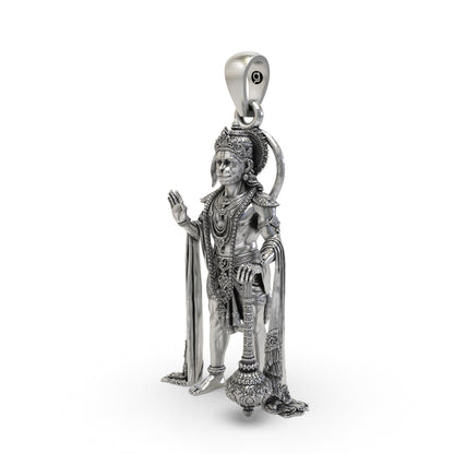 Close-up 3D Hanuman pendant silver detailing