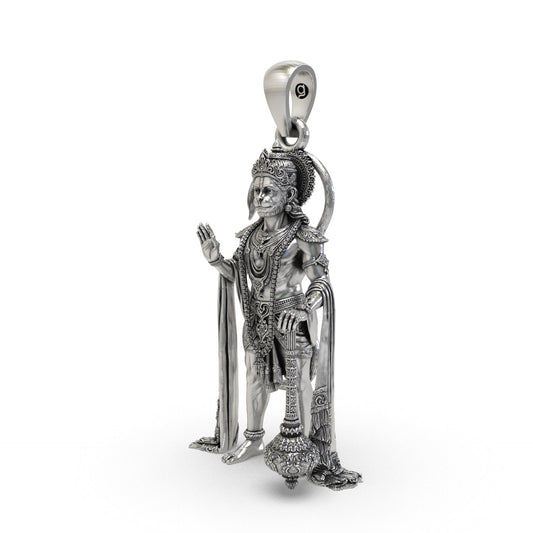 Close-up 3D Hanuman pendant silver detailing