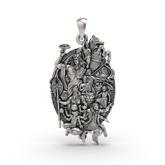 925 silver Dashavatara Vishnu pendant front view