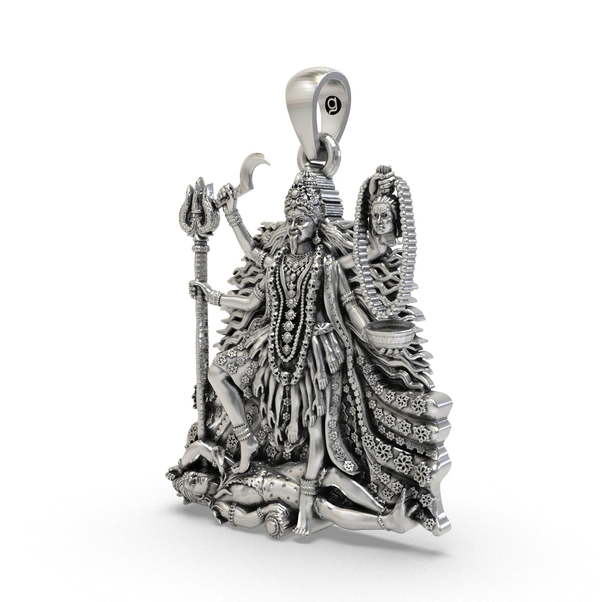 925 sterling silver maa kali pendant with oxidized antique finish