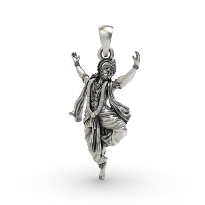 925 silver Dancing Hanumanji pendant front view