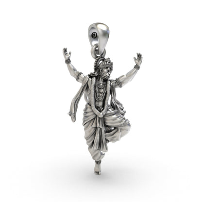 Antique silver Dancing Hanuman pendant detail