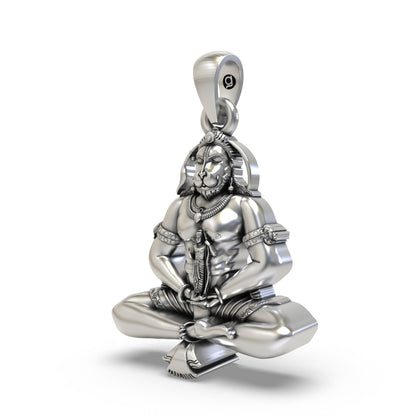 925 Silver Meditating Hanuman Ji Pendant with Lord Ram Design