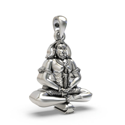 925 Silver Meditating Hanuman Ji Pendant with Lord Ram Design