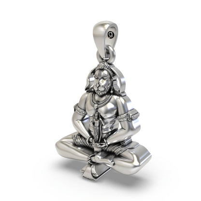 925 Silver Meditating Hanuman Ji Pendant with Lord Ram Design