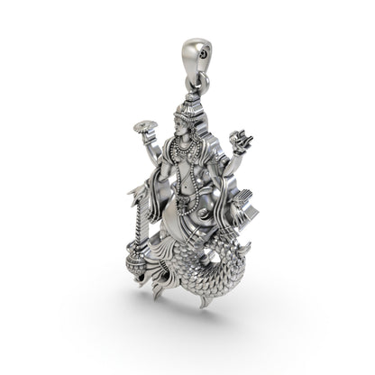 925 Silver Matsya Avatar Pendant – Lord Vishnu First Incarnation Jewelry
