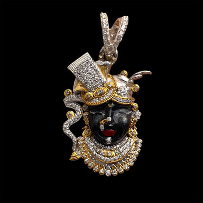 925 Silver Shrinathji Face Pendant – Enamel & Diamond Work