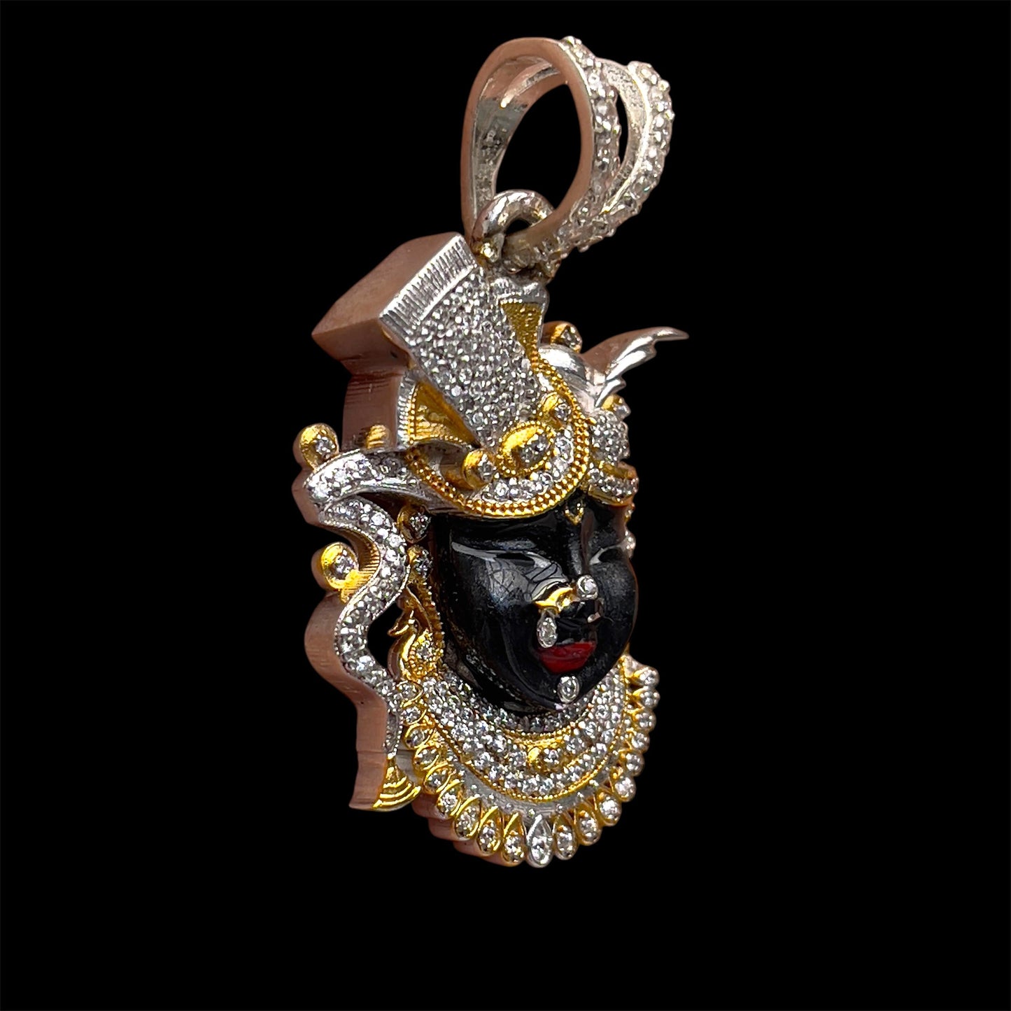 925 Silver Shrinathji Face Pendant – Enamel & Diamond Work