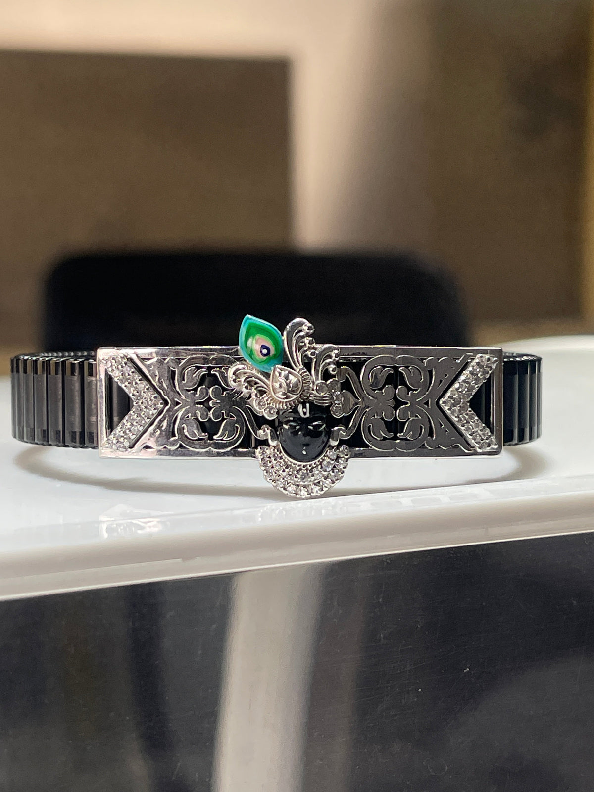 925 Silver Shrinathji Bracelet | Meena Enamel Spiritual Kada