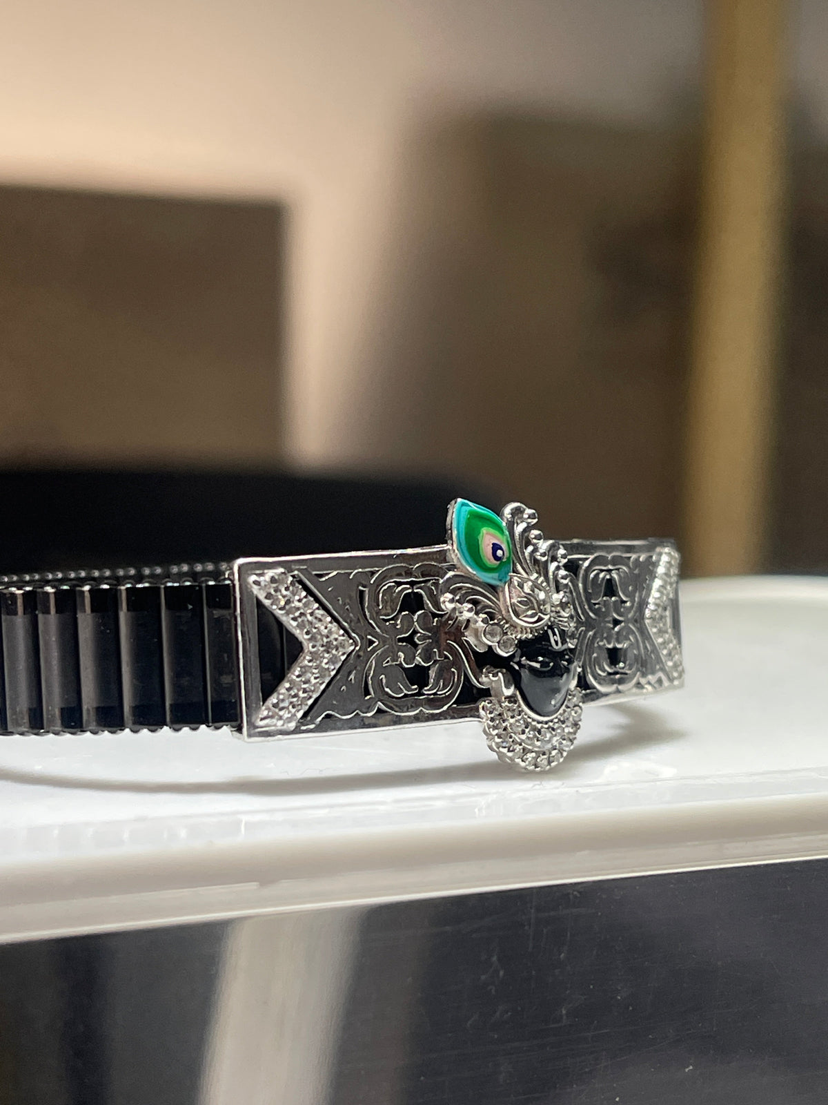 925 Silver Shrinathji Bracelet | Meena Enamel Spiritual Kada