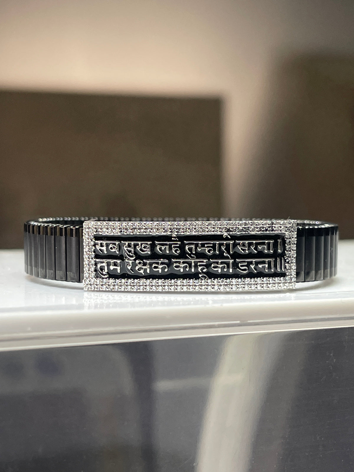 925 Silver Hanuman Chalisa Bracelet | Black Mantra Kada