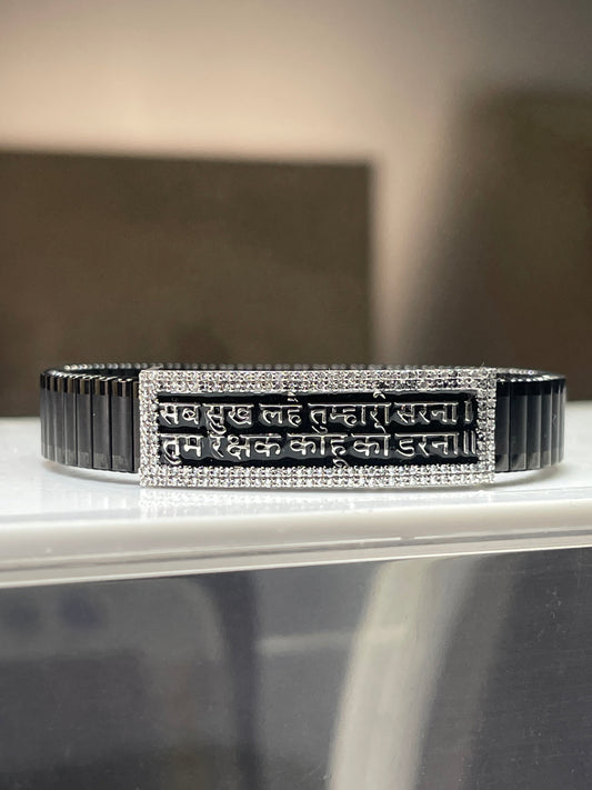 925 Silver Hanuman Chalisa Bracelet | Black Mantra Kada