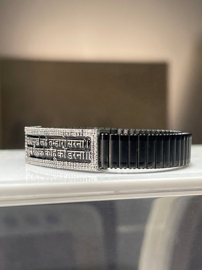 925 Silver Hanuman Chalisa Bracelet | Black Mantra Kada