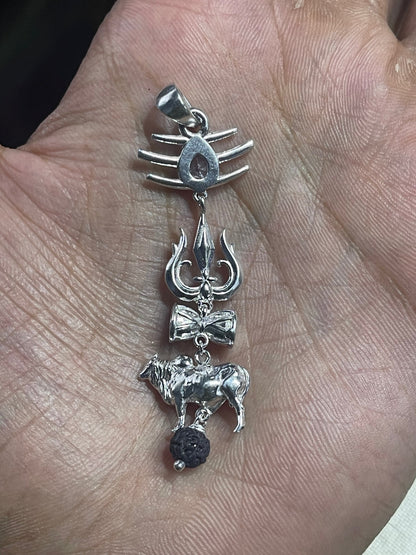 925 Silver Shiva Pendant | Trishul Damru Nandi Spiritual Jewelry