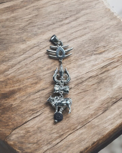 925 Silver Shiva Pendant | Trishul Damru Nandi Spiritual Jewelry