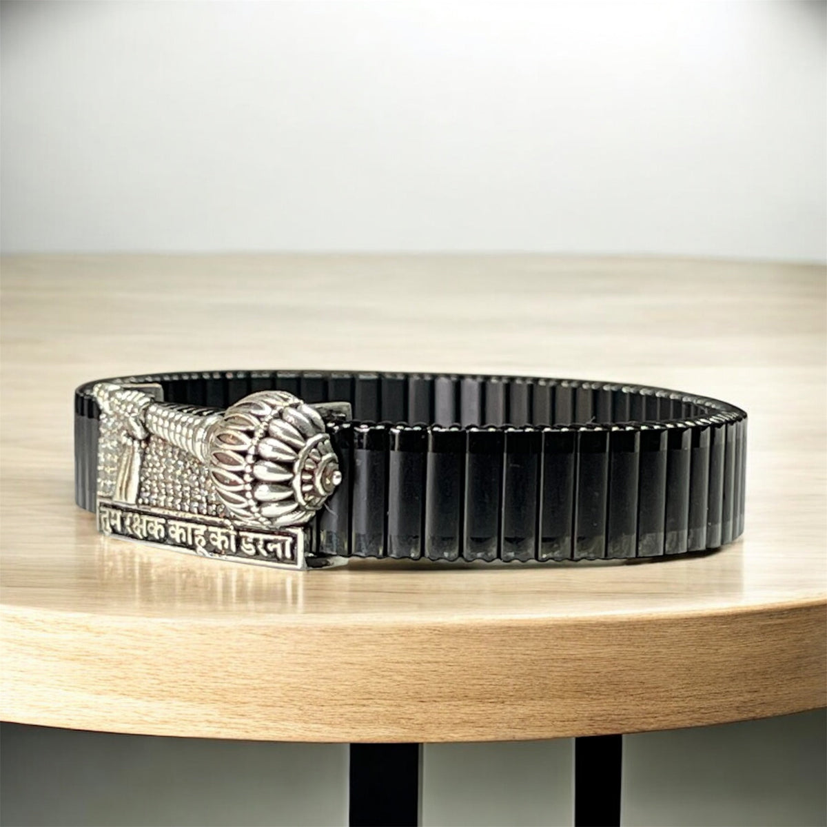 925 Silver Hanuman Gada Bracelet – “Tum Rakshak Kahu Ko Darna” Engraved Kada | Handmade Devotional Jewelry