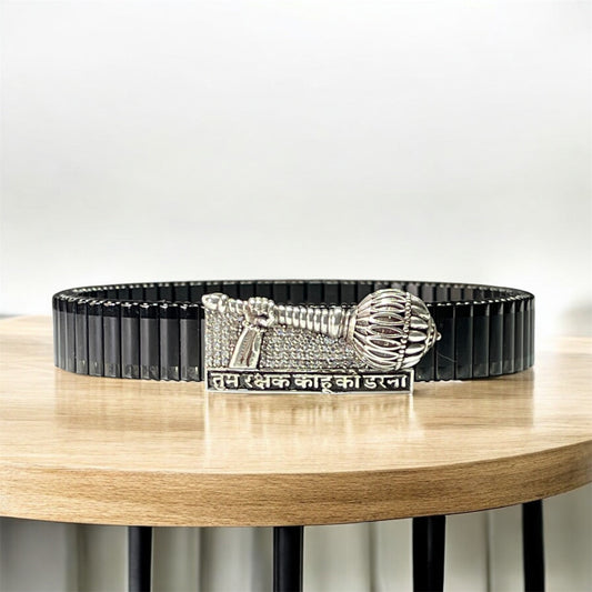 925 Silver Hanuman Gada Bracelet – “Tum Rakshak Kahu Ko Darna” Engraved Kada | Handmade Devotional Jewelry