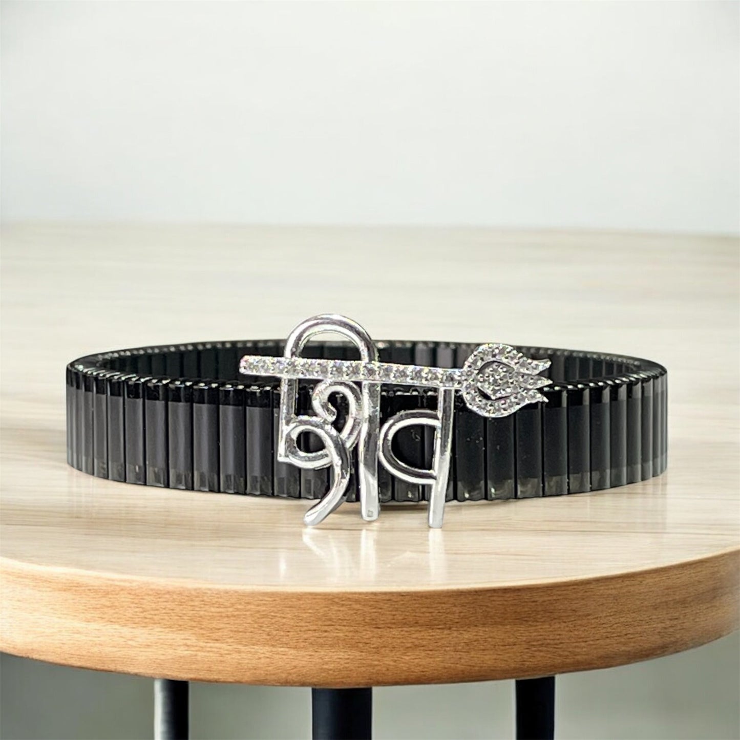 925 Silver Shiv Trishul Bracelet – “Shiv” Text & Iced Trident Motif | Handmade Lord Shiva Devotional Kada
