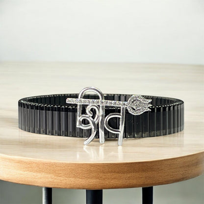 925 Silver Shiv Trishul Bracelet – “Shiv” Text & Iced Trident Motif | Handmade Lord Shiva Devotional Kada