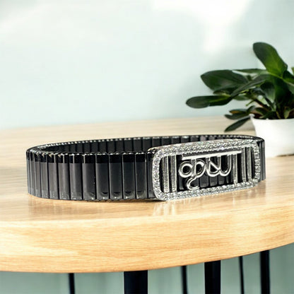 925 Silver Krishna Bracelet – “Krishna” Text with Iced Border | Handmade Lord Krishna Devotional Jewelry for Men & Women