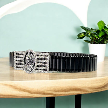 925 Silver Ram Lalla Bracelet – Divine Child Lord Ram with Iced Border | Black Stainless-Steel Link Strap | Unisex Devotional Kada