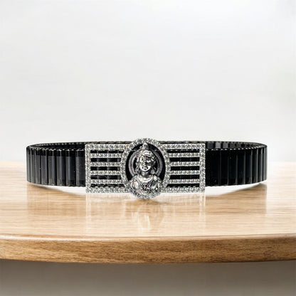 925 Silver Ram Lalla Bracelet – Divine Child Lord Ram with Iced Border | Black Stainless-Steel Link Strap | Unisex Devotional Kada