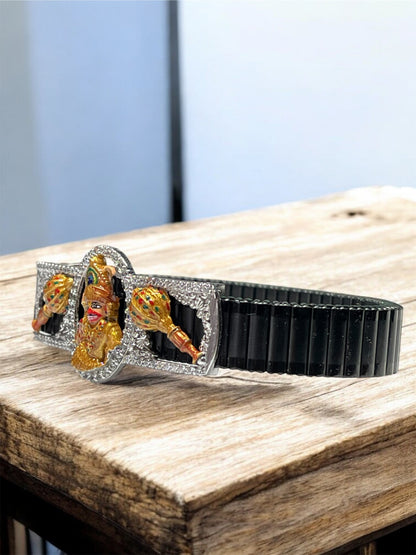 925 Silver Kashtbhanjandev Salangpur Hanumanji Bracelet – Enamel Hanuman Motif with Dual Gada & Iced Border | Devotional Kada