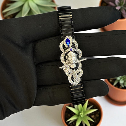 925 Silver Krishna Bracelet with Stone & Enamel Work – Handmade Devotional Jewelry for Devotees