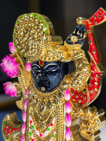 925 Silver Shreenathji Murti | Nathdwara Srinathji Idol with Gold & Meena Work – Shukan Jewellers