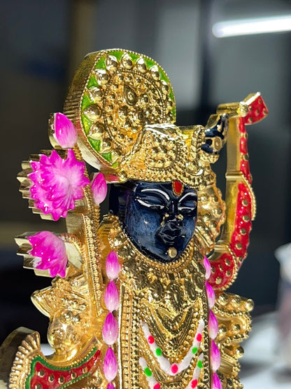 925 Silver Shreenathji Murti | Nathdwara Srinathji Idol with Gold & Meena Work – Shukan Jewellers