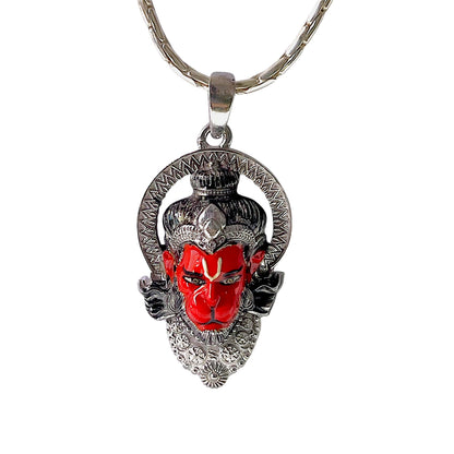925 Silver Hanumanji Face Pendant with Meena Work – Bajrang Bali Protection Locket for Men & Women