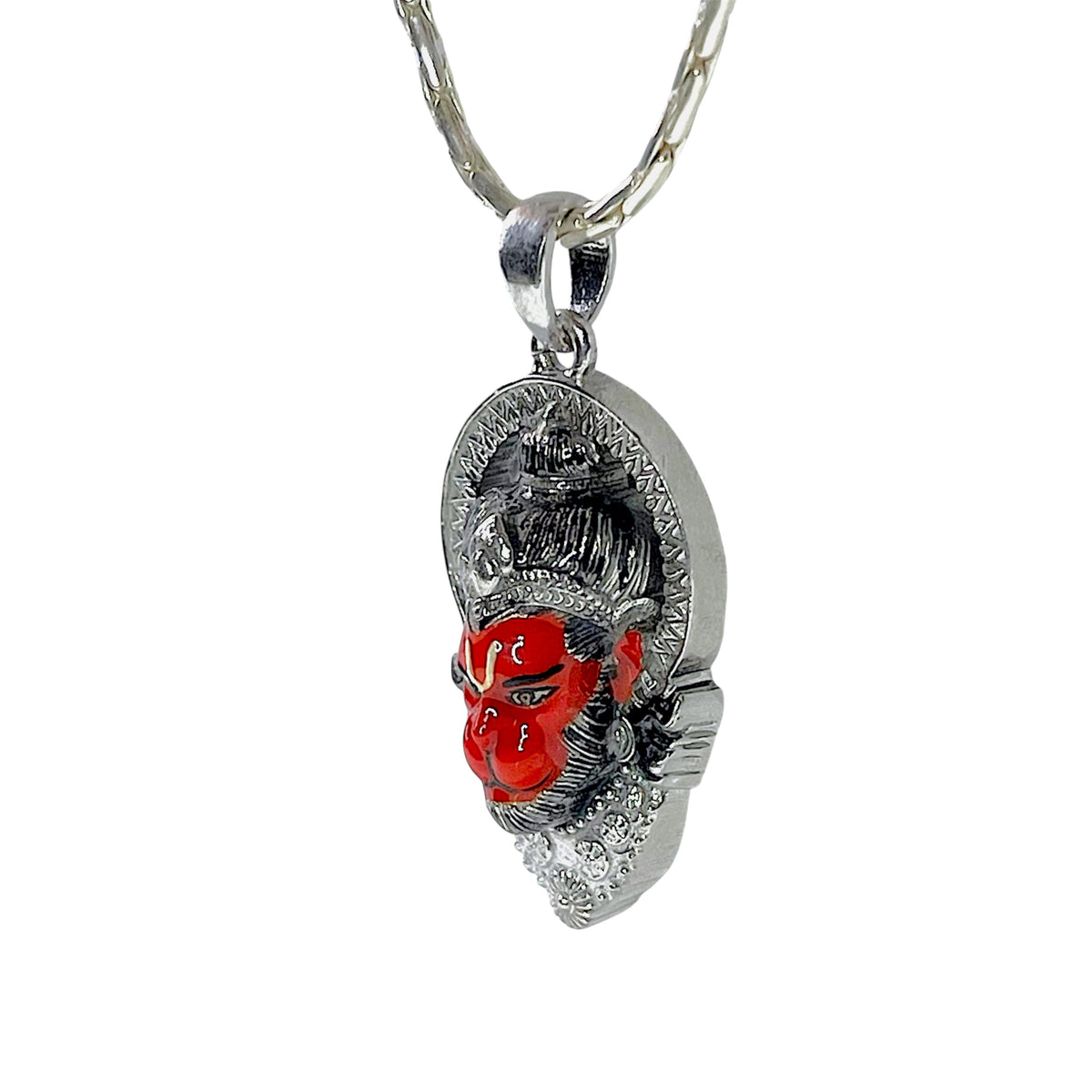 925 Silver Hanumanji Face Pendant with Meena Work – Bajrang Bali Protection Locket for Men & Women